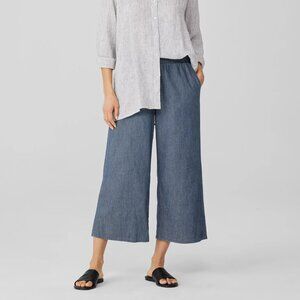 Eileen Fisher Airy Organic Cotton Twill Wide-Leg Cropped Pants Small